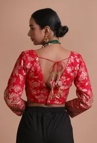 Red Color Raw Silk Embroidered Blouse image 6