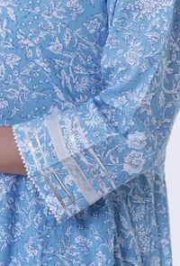 Blue & White Cotton Block Printed Kurta image 6