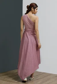 Onion Pink Hand-Block Printed One Shoulder Asymmetrical Dress image 4