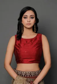 Maroon Banarasi Chanderi Plain Blouse image 1
