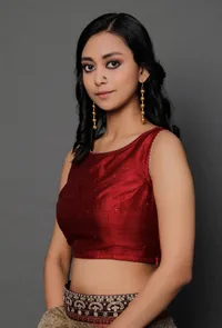 Maroon Banarasi Chanderi Plain Blouse image 2