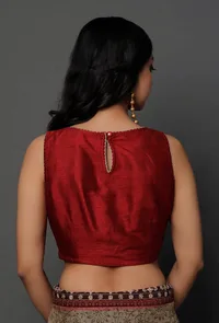Maroon Banarasi Chanderi Plain Blouse image 4