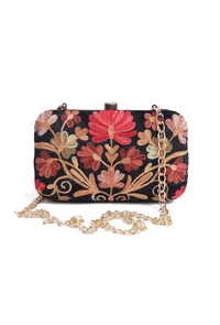 Black velvety rectangular clutch image 1