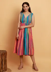 Multicolor Stripe Sleeveless Flared Woven Dress image 1
