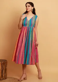 Multicolor Stripe Sleeveless Flared Woven Dress image 2