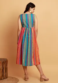 Multicolor Stripe Sleeveless Flared Woven Dress image 4