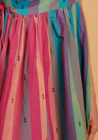 Multicolor Stripe Sleeveless Flared Woven Dress image 6