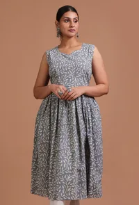 Grey Cotton Printed Dress image 1