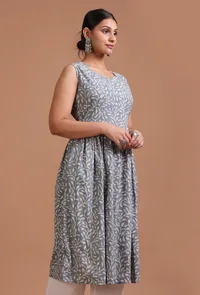 Grey Cotton Printed Dress image 2