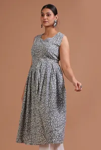 Grey Cotton Printed Dress image 3