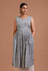 Grey Cotton Printed Dress image 4