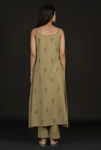 Okra Beige Handblock Slip Kurta image 5