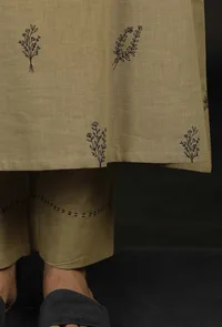 Okra Beige Handblock Slip Kurta image 6