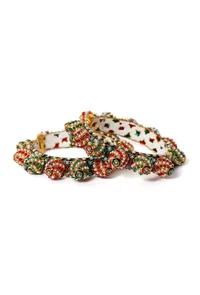 Red & Green Beads Kundan Enamel Gold Bangle image 2