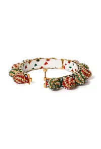 Red & Green Beads Kundan Enamel Gold Bangle image 3