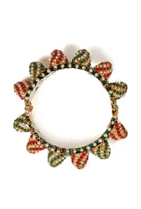 Red & Green Beads Kundan Enamel Gold Bangle image 4