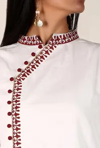 Maroon Handblocked Mandarin Collar Cotton Kurta image 4