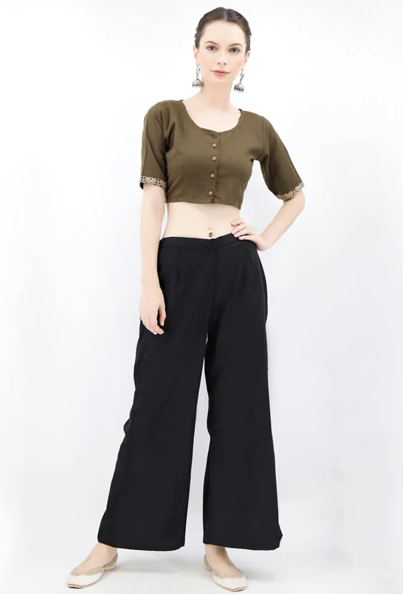 Olive Green Ajrakh Pure Cotton Blouse