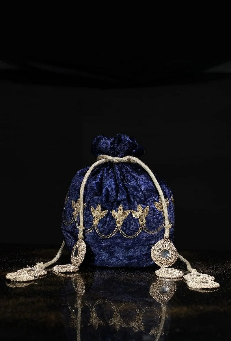 Royal Blue Velvet Potli Bag