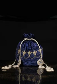 Royal Blue Velvet Potli Bag image 1