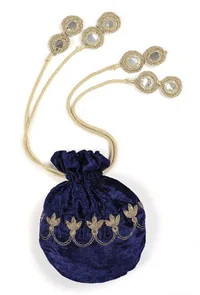 Royal Blue Velvet Potli Bag image 2