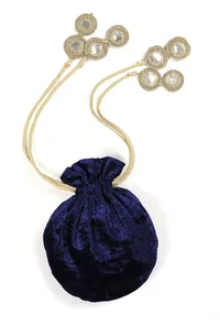 Royal Blue Velvet Potli Bag image 3