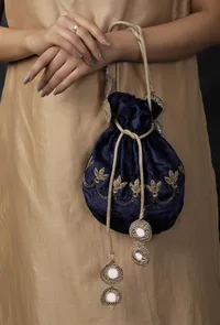 Royal Blue Velvet Potli Bag image 6
