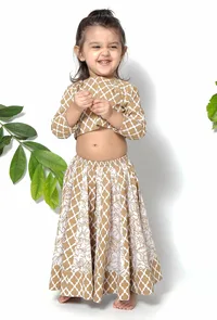 Set of 2 - Aurora Brown Floral Cotton Blouse and Lehenga image 2