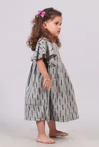 Grey and Black Ikat Wrap Flared Dress image 2