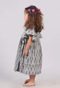 Grey and Black Ikat Wrap Flared Dress image 3