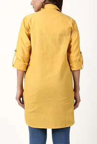 Bright Yellow Handloom Cotton Asymmetrical Shirt image 4