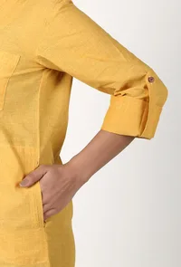 Bright Yellow Handloom Cotton Asymmetrical Shirt image 5