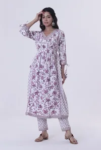 Dusty Lavender Motif White Cotton Kurta image 2