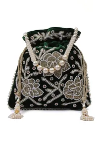 Elegant Emerald Bag With White Mogra Pearl image 2