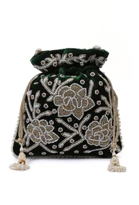 Elegant Emerald Bag With White Mogra Pearl image 3