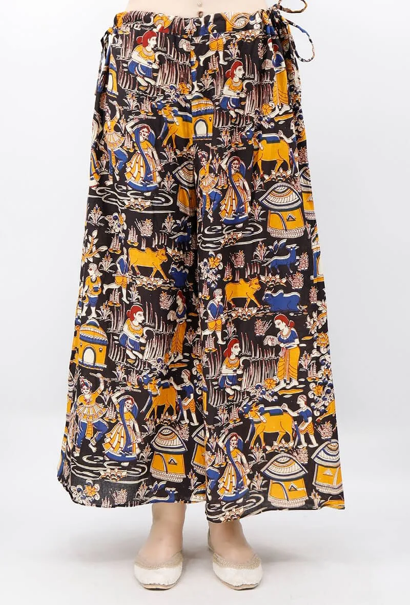 Black And Mustard Kalamkari Cotton Palazzo