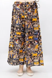 Black And Mustard Kalamkari Cotton Palazzo image 1