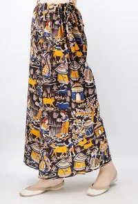 Black And Mustard Kalamkari Cotton Palazzo image 2