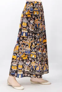 Black And Mustard Kalamkari Cotton Palazzo image 3