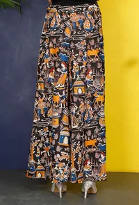 Black And Mustard Kalamkari Cotton Palazzo image 5