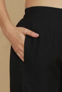 Solid Black Cotton Straight Pants image 4