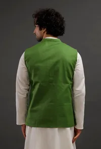 Parrot Green Woollen Blend Nehru Jacket image 4