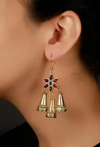 Red German Silver Afghan Earrings image 1