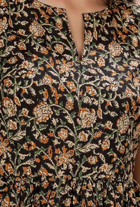 Black Kalamkari Gathered And Flared Cotton Dress image 5