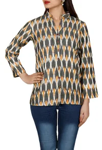 Charcoal Grey Single Ikat Pure Cotton Top image 1