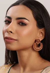 Matte Finish Reverse Stone Kemp Jewellery Set With Chandelier Earrings image 2