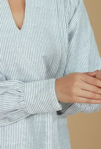 Black Striped Cotton Top with Notched Neck image 5