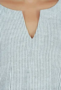 Black Striped Cotton Top with Notched Neck image 6