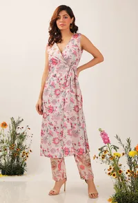 Set Of 2: Nadia Floral Chintz Wrap Tunic Dress With Narrow Fit Pants image 1