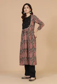 Baagh Print Gathered Dress with Lace & Handwork image 3